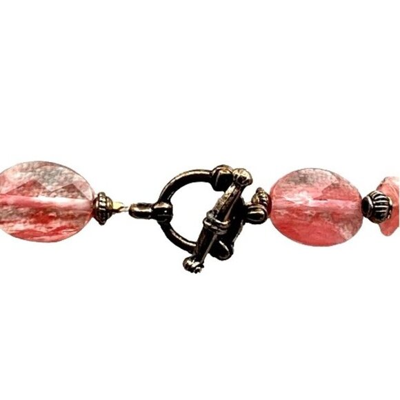 Vintage Pink Glass Bead & Rose Quartz Necklace With Toggle Clasp - 20 Inches - Picture 5 of 6